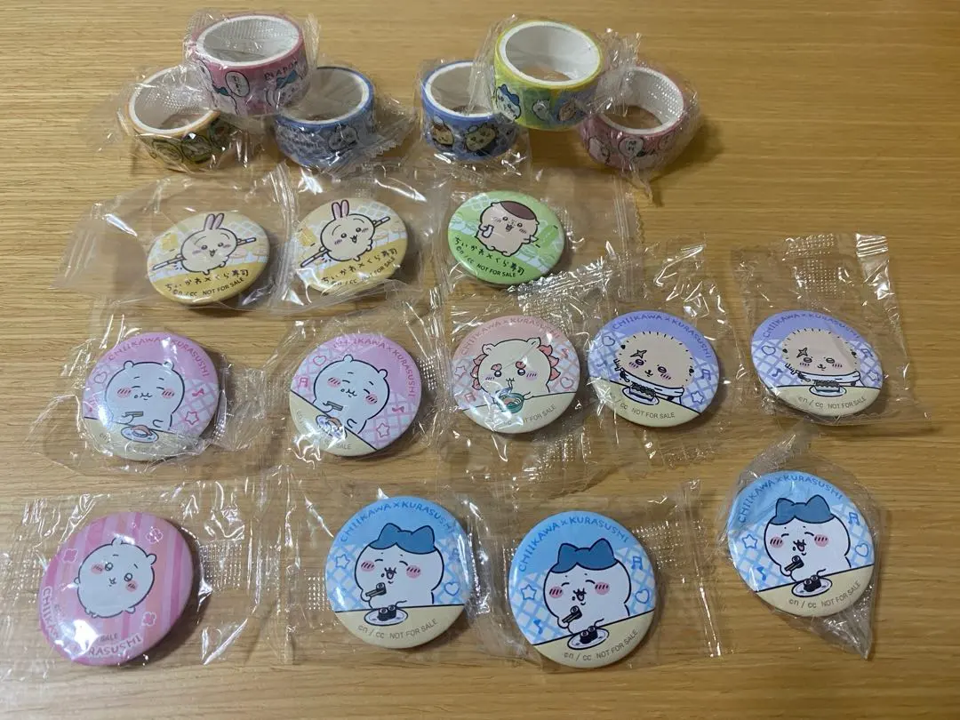 Thumbnail of Chiikawa Kura Sushi can badges, masking tape