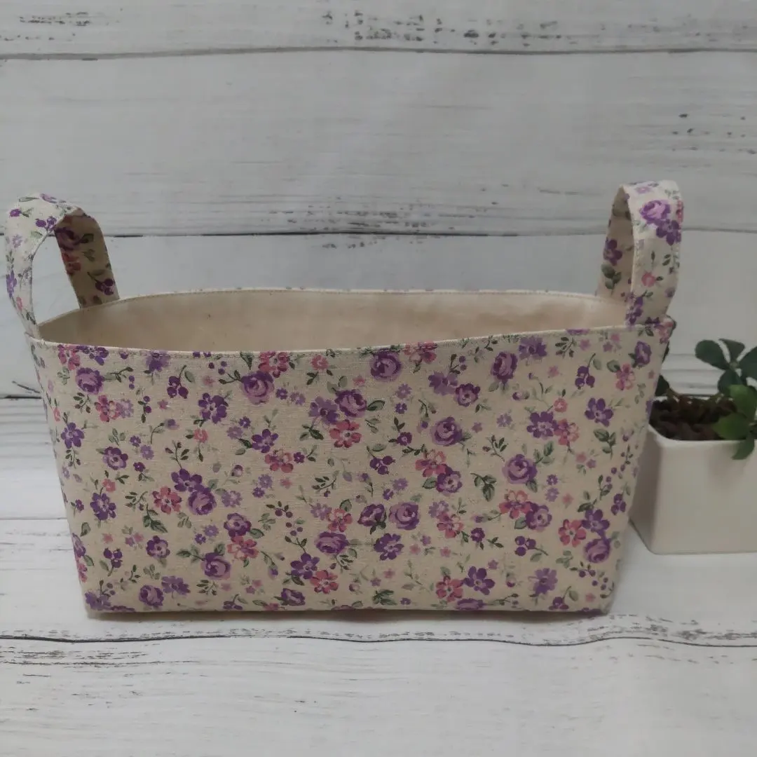 Thumbnail of Fabric basket storage box handmade floral pattern purple