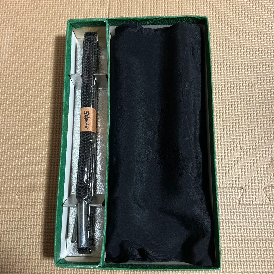 Thumbnail of Obiage and Obijime Set, Black with Floral Embroidery, Unused