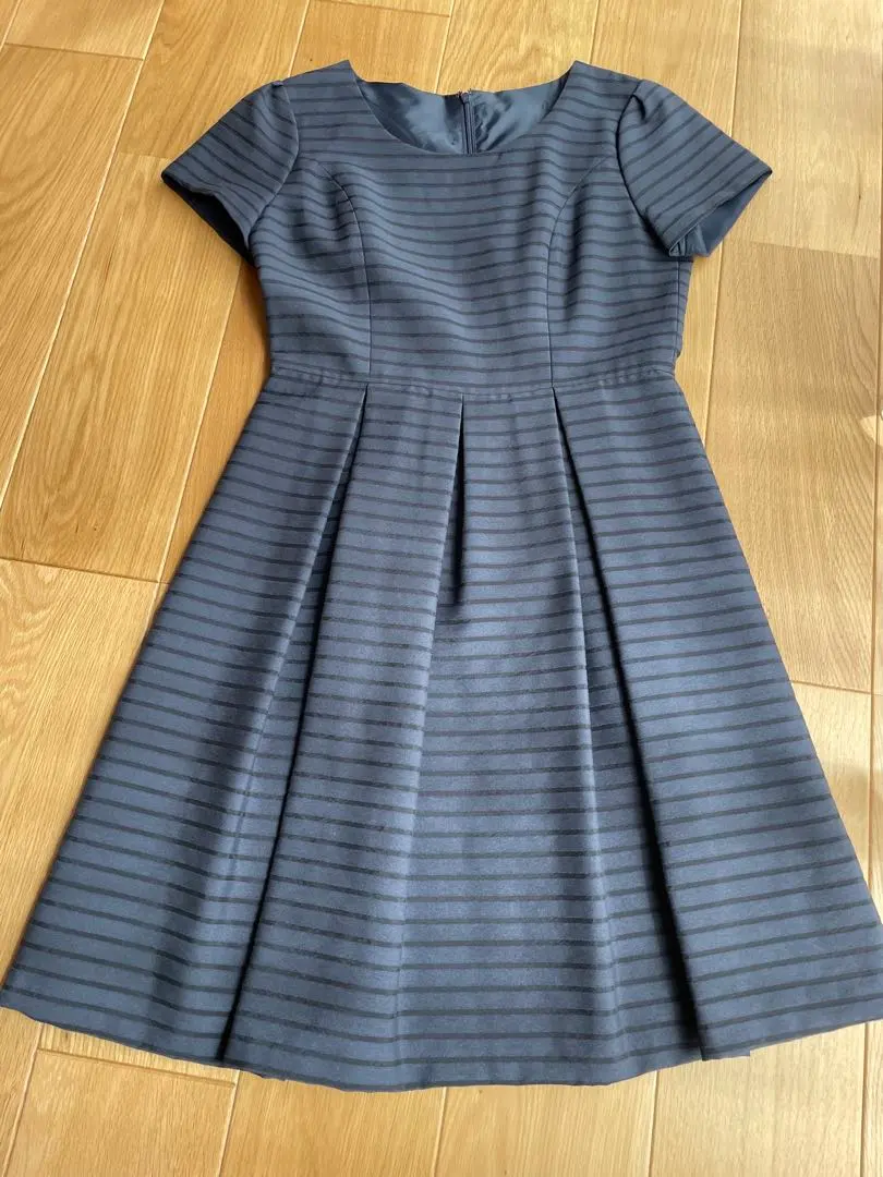 Thumbnail of Dark gray striped short-sleeved knee-length dress, size 9