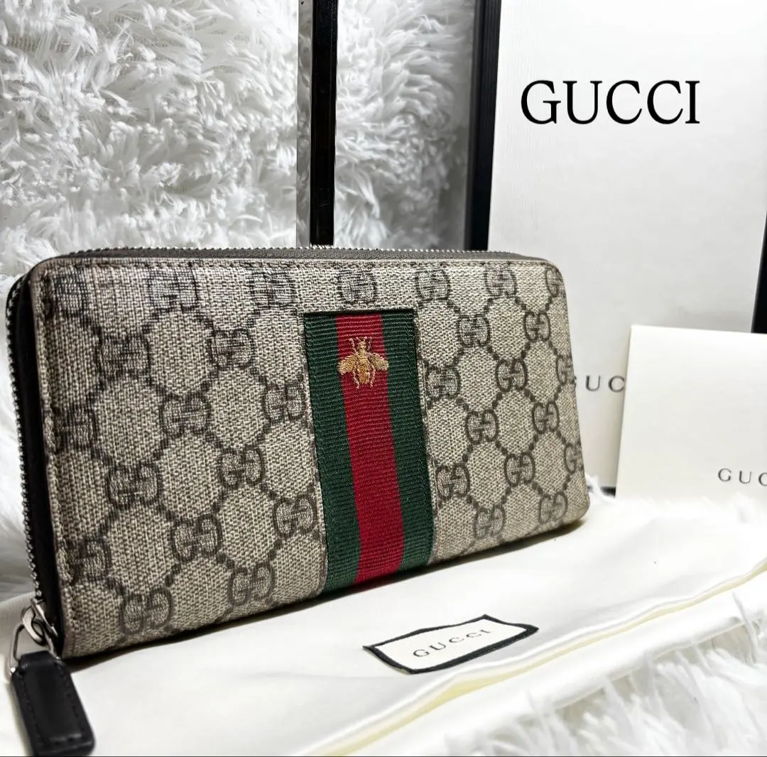 ✨美品✨ 古馳 長款錢包 拉鍊 蜂 シェリーライン PVC 附屬品齊全 的縮圖