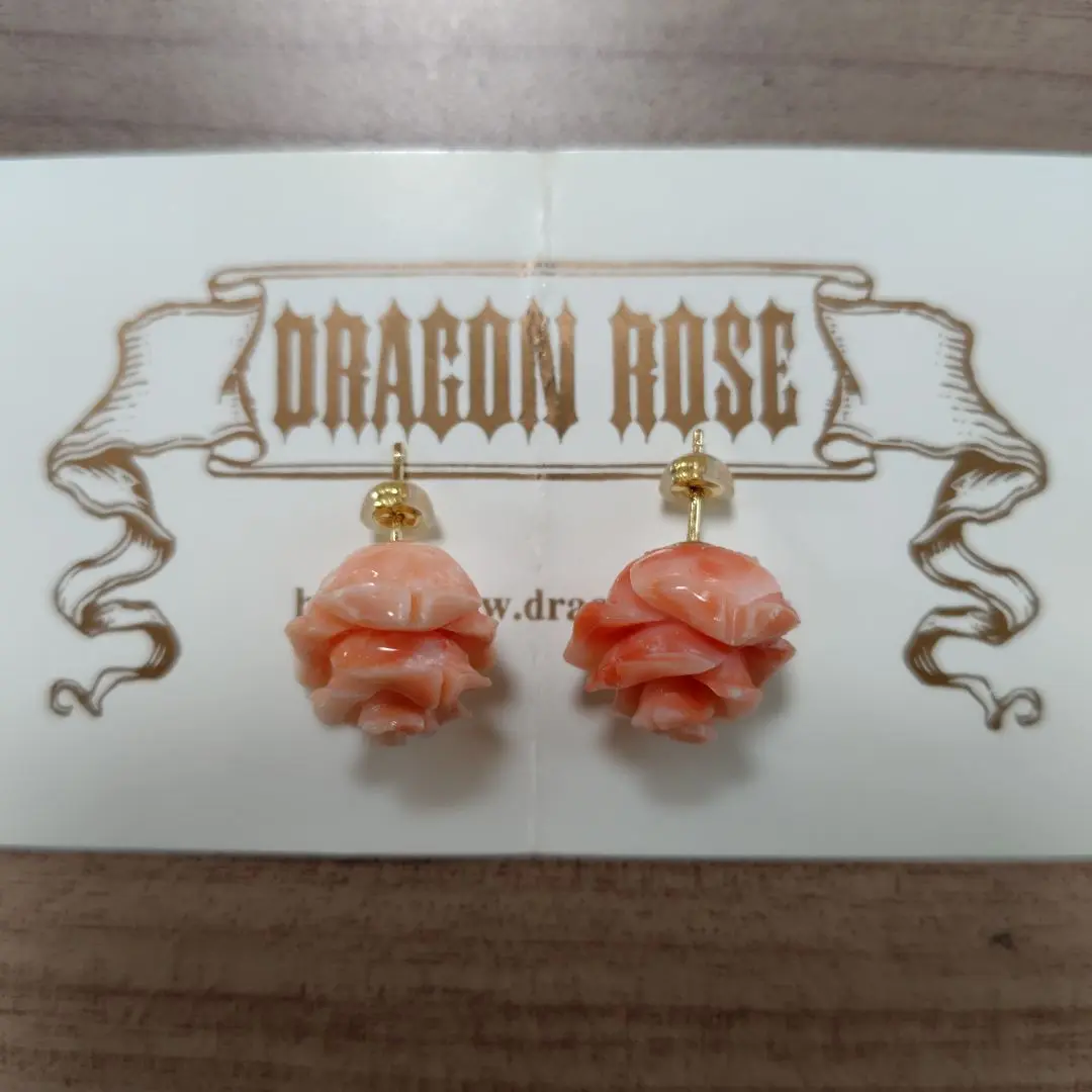 H.P.FRANCE - Dragon Rose ターコイズ 手彫り K18 ピアス 中島