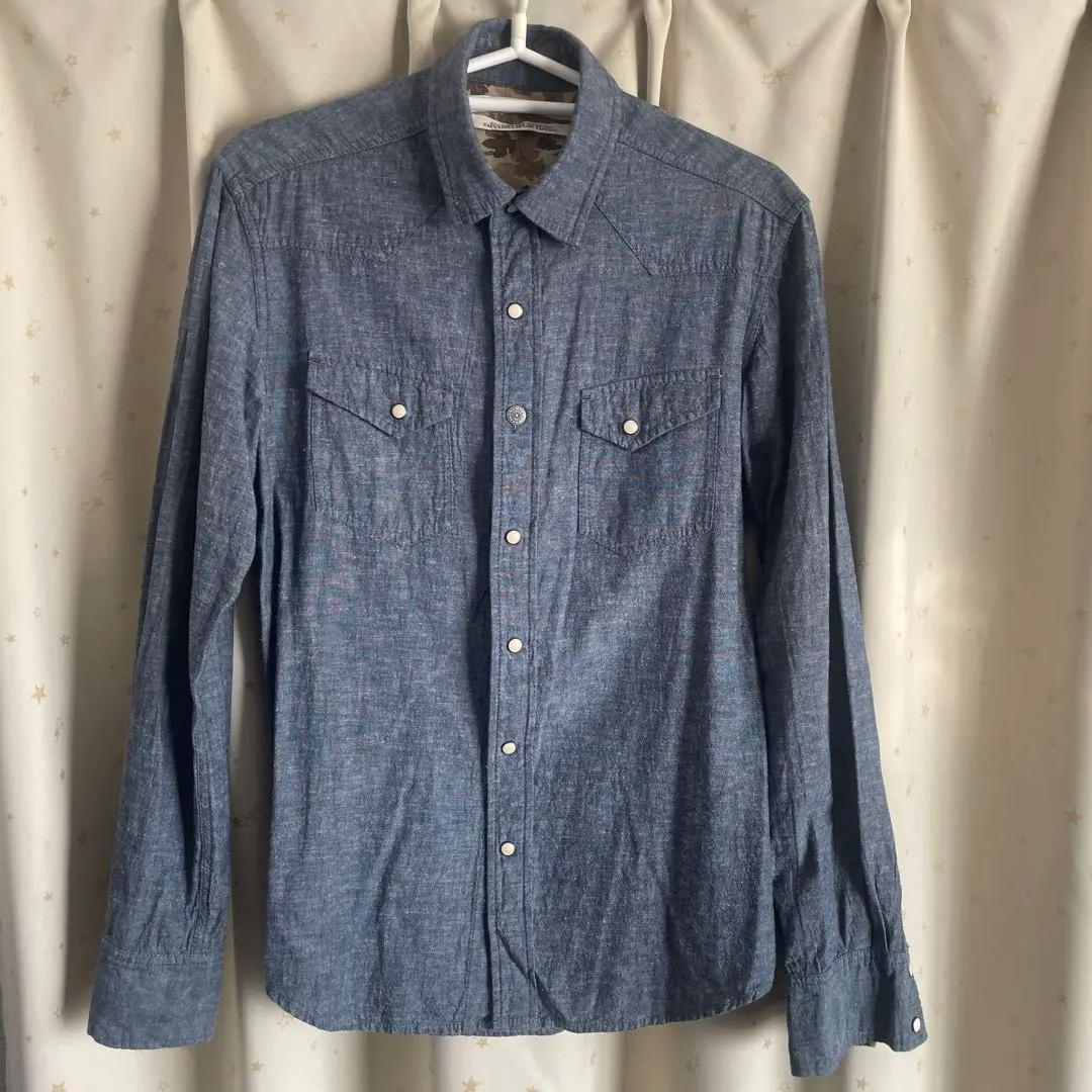 Thumbnail of Denim-style long-sleeved shirt with camouflage cuffs