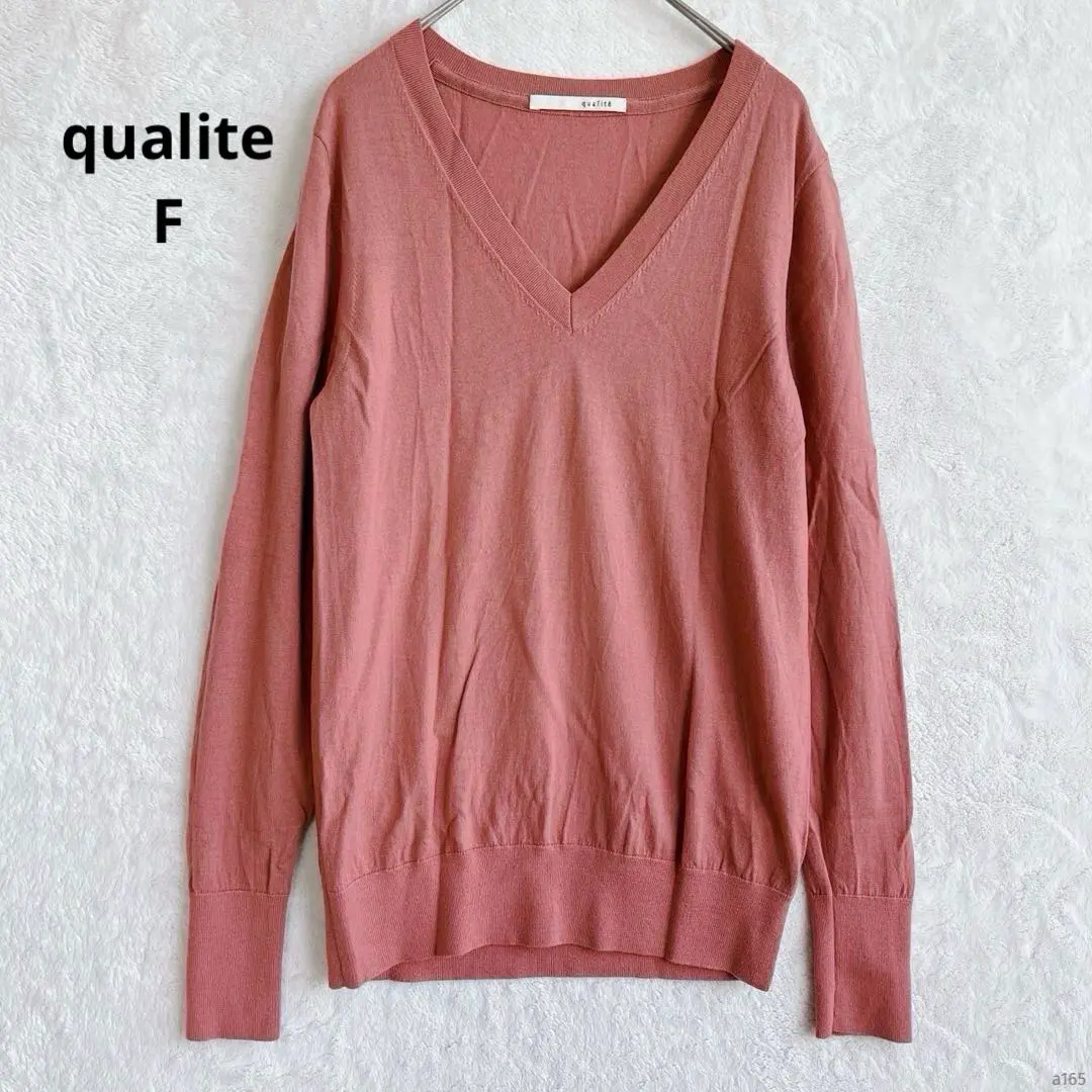 Thumbnail of Qualite V-neck sweater [F] Pink 100% Wool Long sleeves Simple Solid color