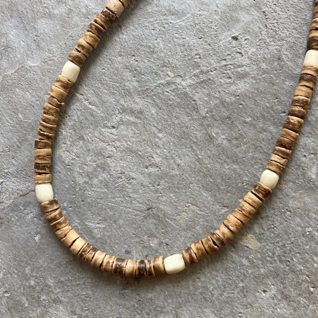 Thumbnail of 225 Coconut Beads and Camel Bone Surfer's Necklace Hawaii