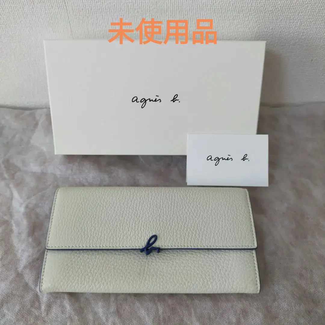 Thumbnail of Unused Agnes b. long wallet with b logo hardware, white x navy