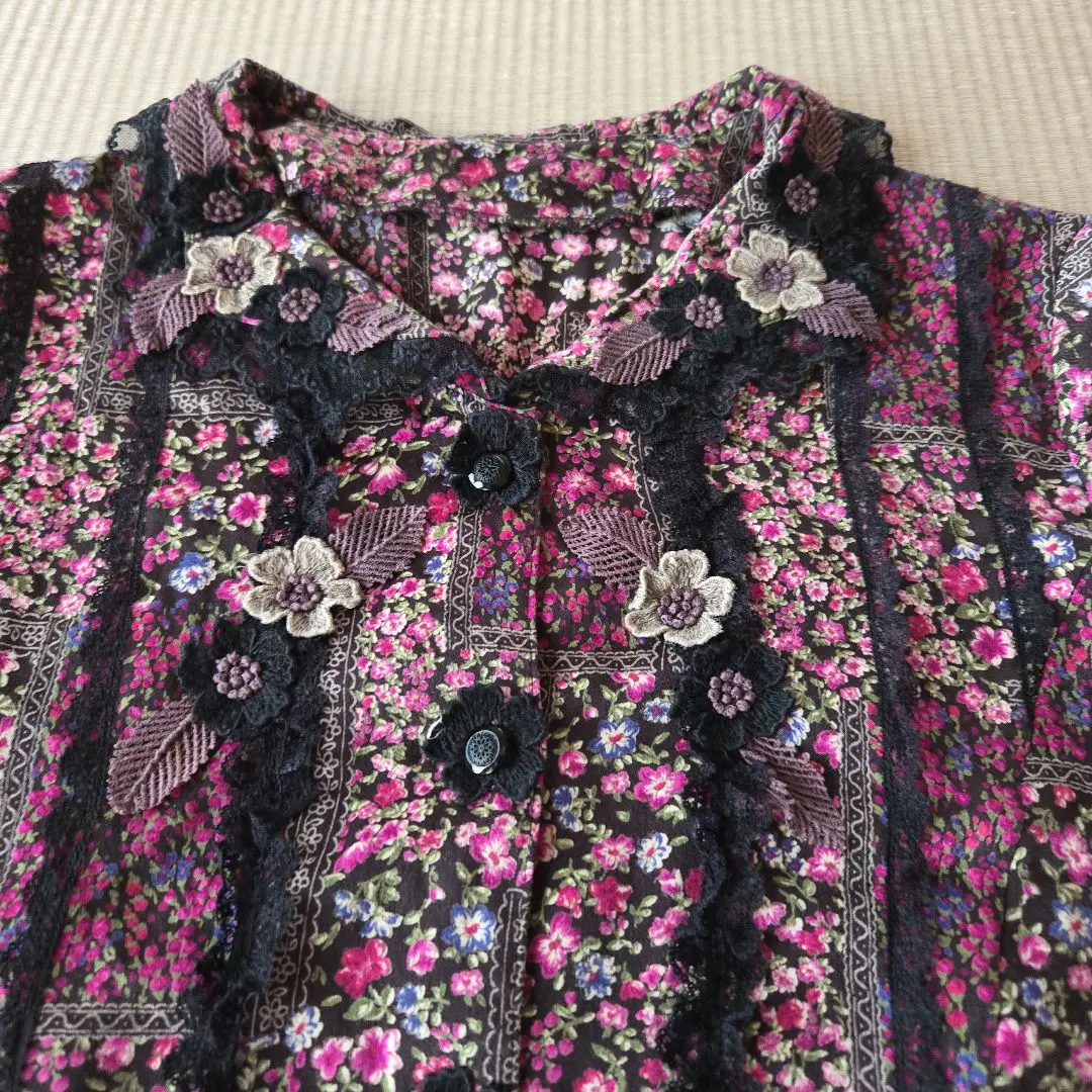 Thumbnail of ♡ Lily Brown ♡ Floral Lace Embellished Long Sleeve Blouse. The floral embroidery is cute.
