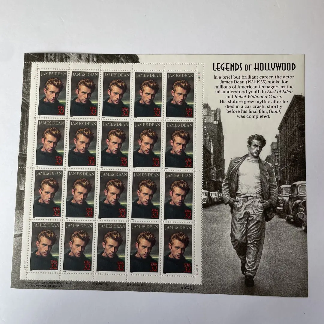 James Dean 切手シート　レア アメリカ記念切手、 ジェームス・ディーン 切手シート 新品未