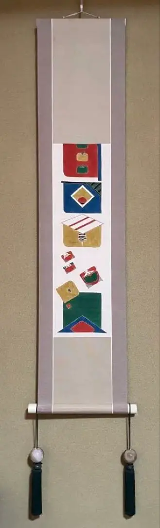 Thumbnail of Woven Hanging Scroll: "Saru Kani Gassen" (The Crab and the Monkey Battle) Pattern