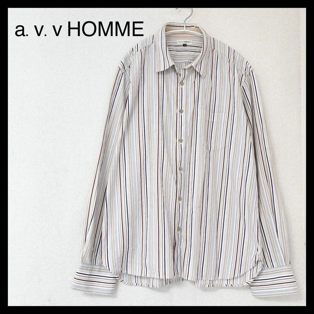 Thumbnail of A.V.V HOMME Men's Long Sleeve Shirt Stripe Cotton White M