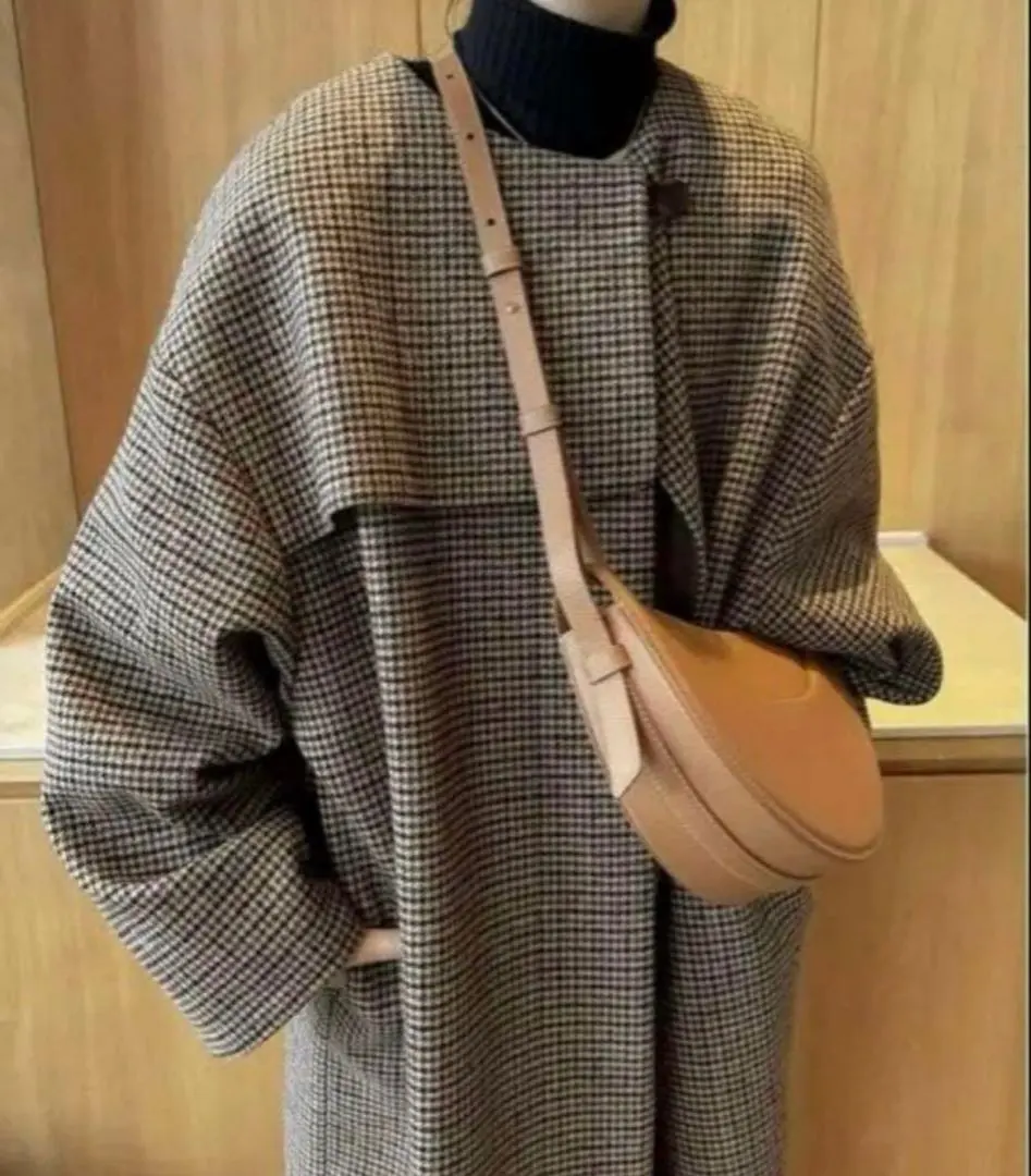 Thumbnail of Eaphi no collar wool check coat