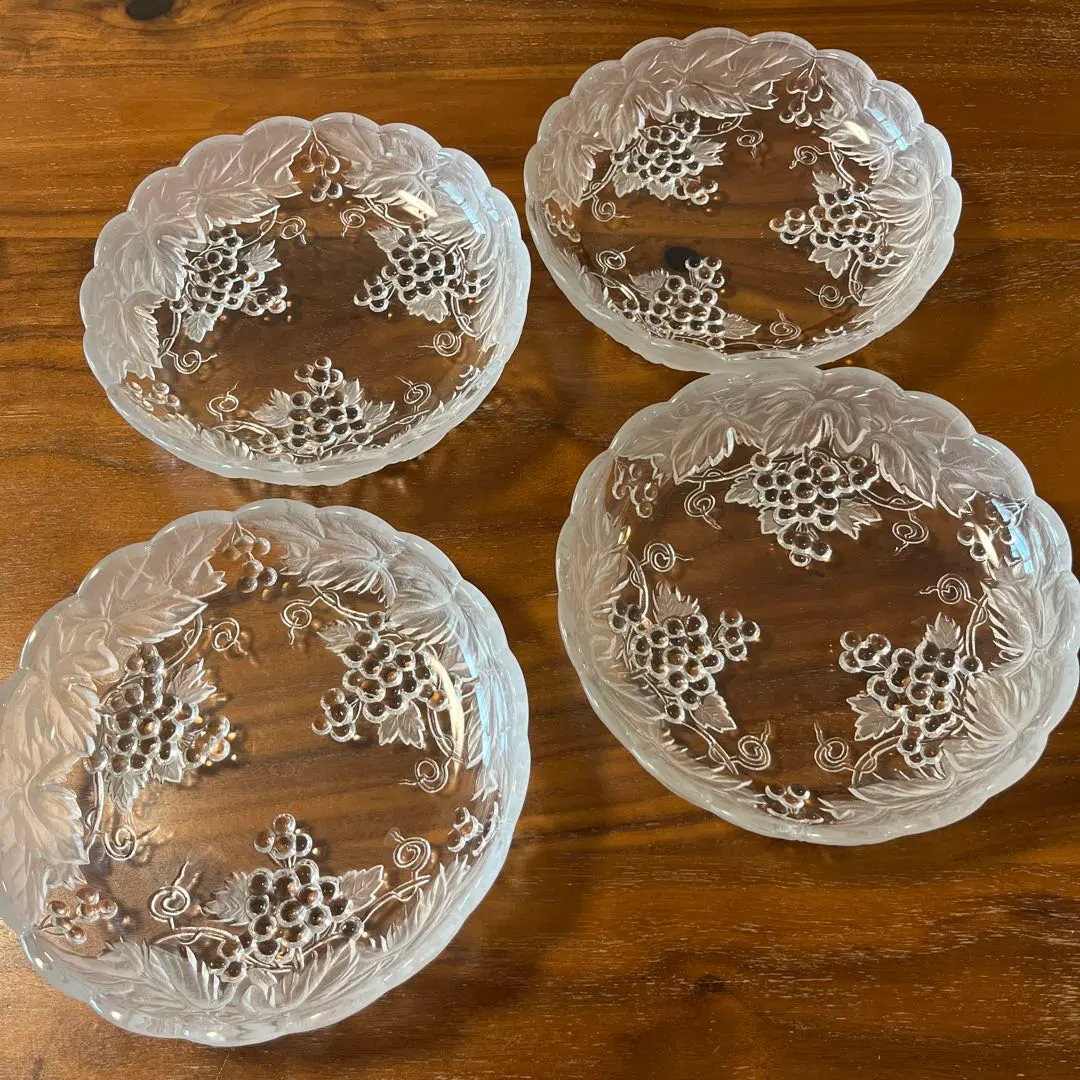 Thumbnail of Dishes, round plates, glass, grape design, set of 4
