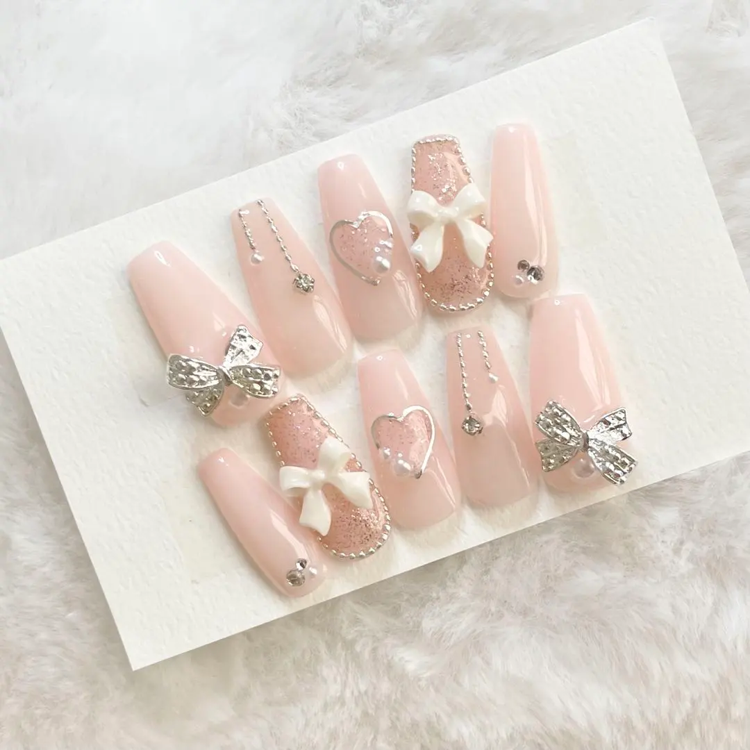 Thumbnail of Wanghong-style mass-produced French girly Korean butterfly heart sheer blush Chinese nail tips