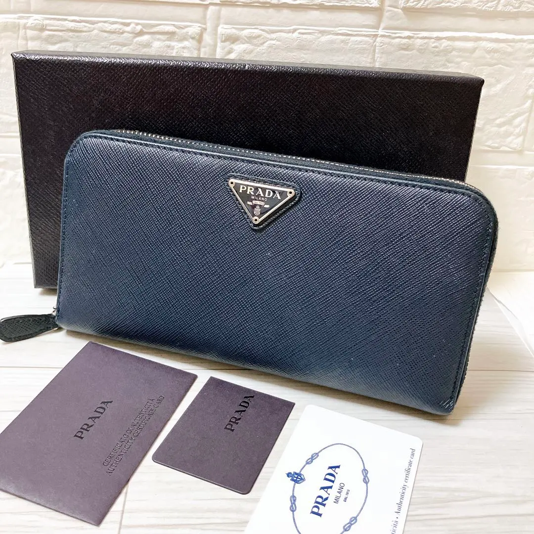 Thumbnail of Prada PRADA Leather Saffiano Triangle Plate Long Wallet ER58
