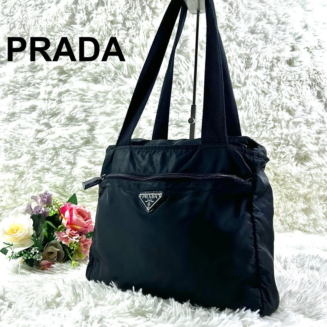 Thumbnail of Prada Tessuto Nylon Tote Bag Triangle Logo White Tag Black A4 Shoulder Bag