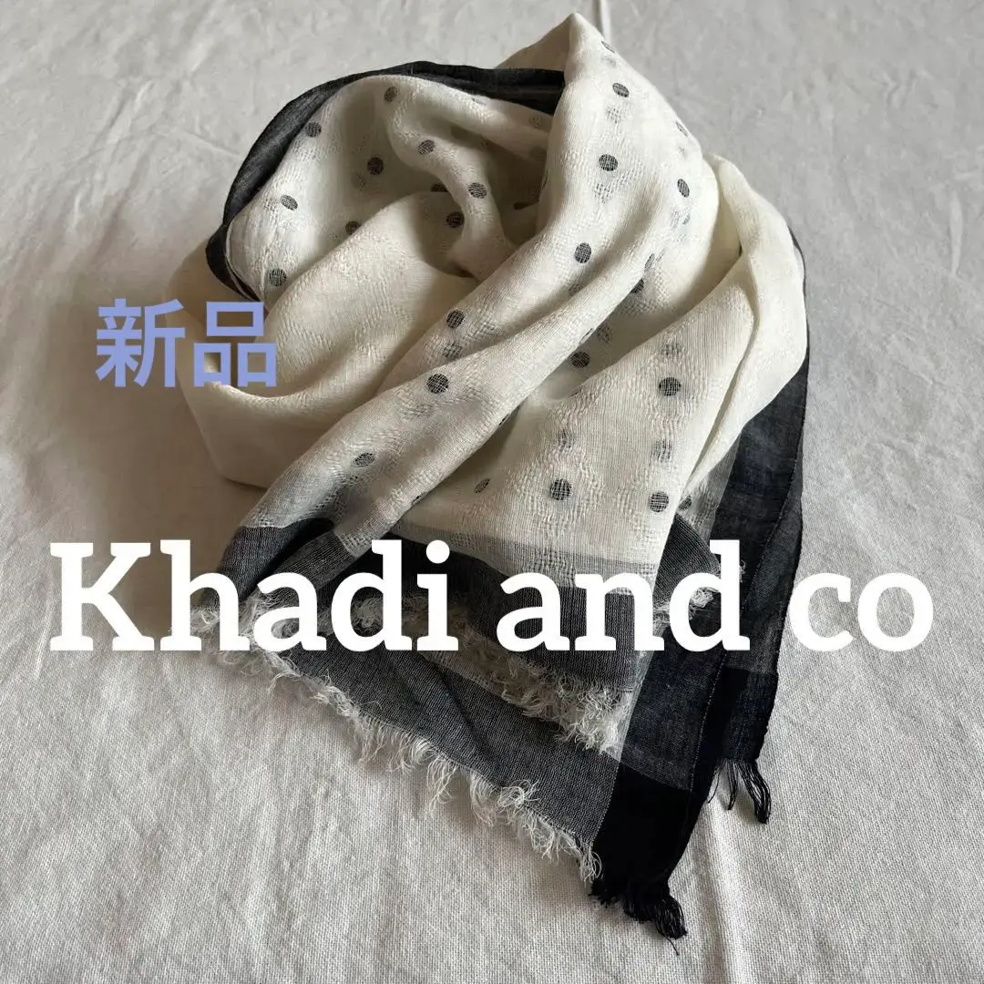 未使用　khadi and co コットン　大判ストール　カディーアンドコー KHADI AND COエンブロイダリーコットンストール WHITE×BLACK