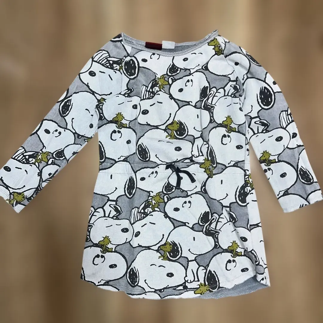 ZARA童裝120史努比 七分袖洋裝 灰色束腰上衣 的縮圖