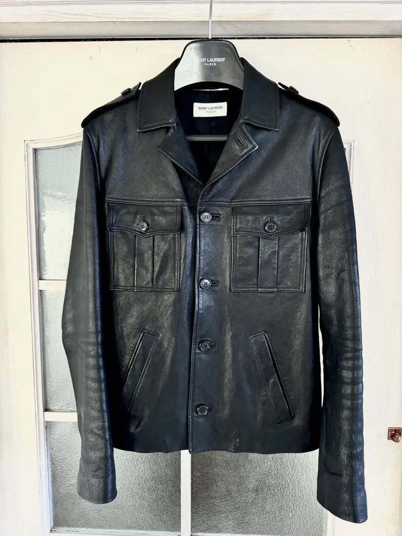 SAINT LAURENT シングルライダース　48 Saint Laurent Leather Jacket, Size 48 IT