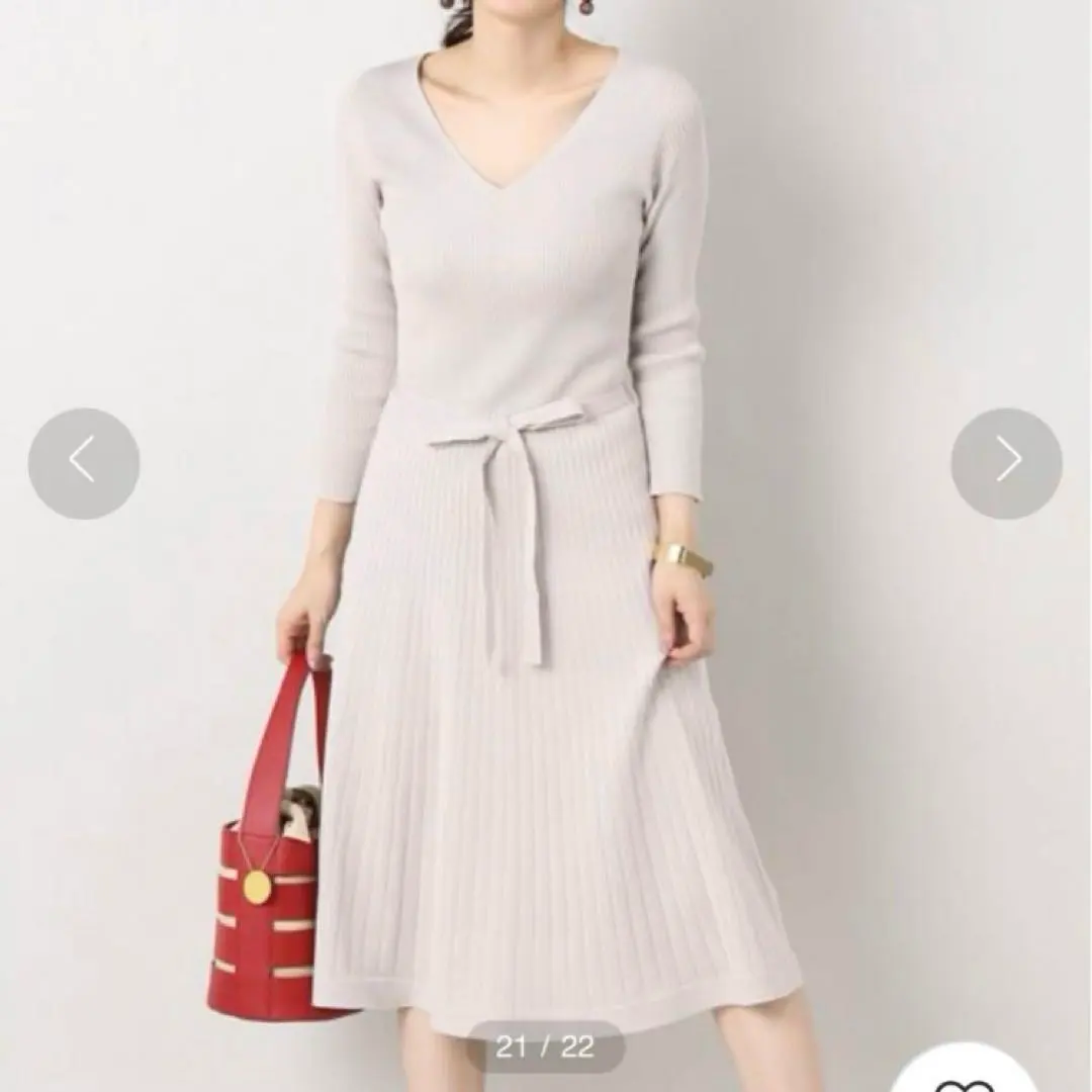 美品 IENA 棉質彈性羅紋洋裝 白色 日本製 清新 膝下長 的縮圖