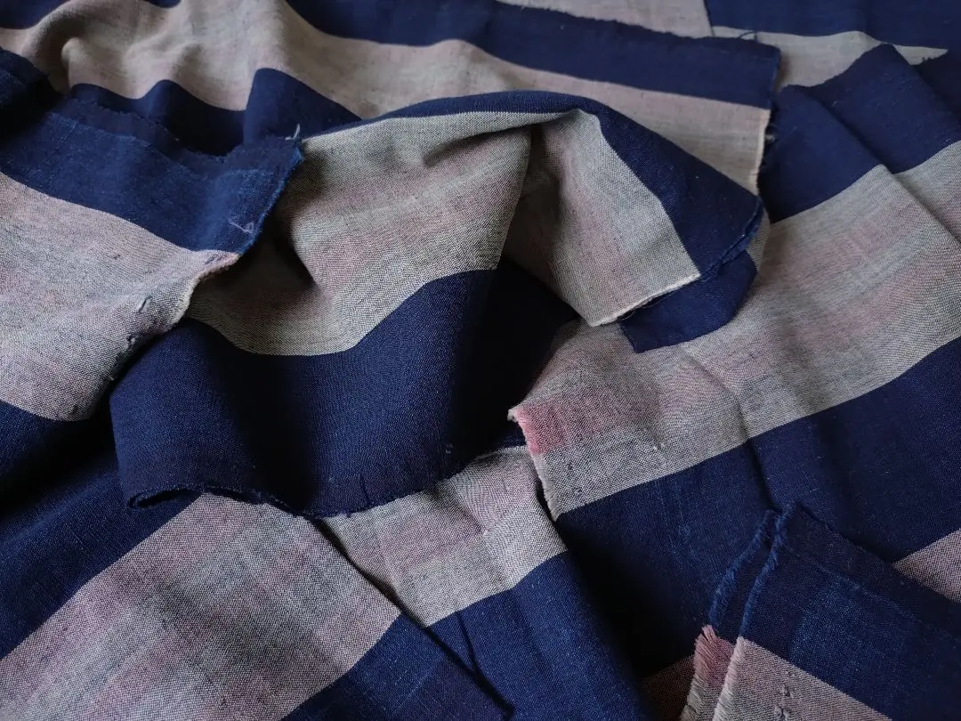 Thumbnail of Antique Old Cloth Indigo-dyed Striped Cotton Fabric, 4 Widths Combined, Boro, Remake Material