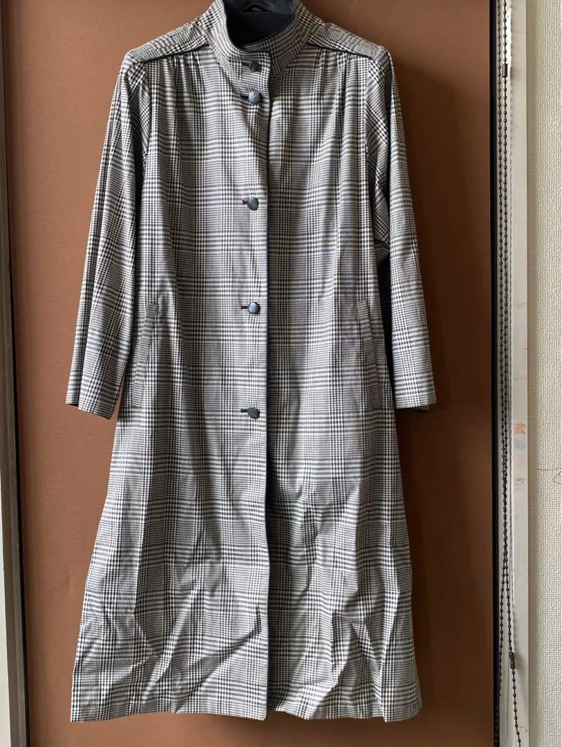 美品SANYO TOKYO NEW YORK絹混ステンカラーコート玉虫グレー系M