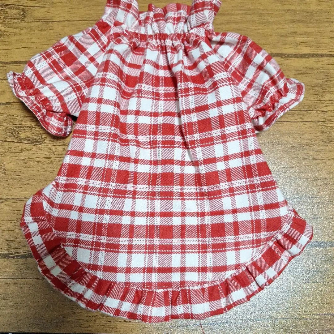 Thumbnail of Handmade dog clothes, check pattern dress, M size, brushed fabric
