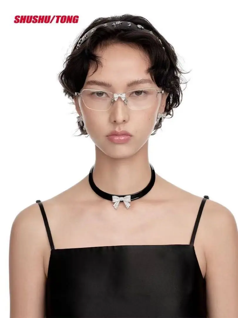 【SHUSHU/TONG】 Bow Glasses ジルコンリボン メガネ 眼鏡 SHUSHU/TONG】 Bow Glasses ジルコンリボン メガネ 眼鏡 (SHUSHU