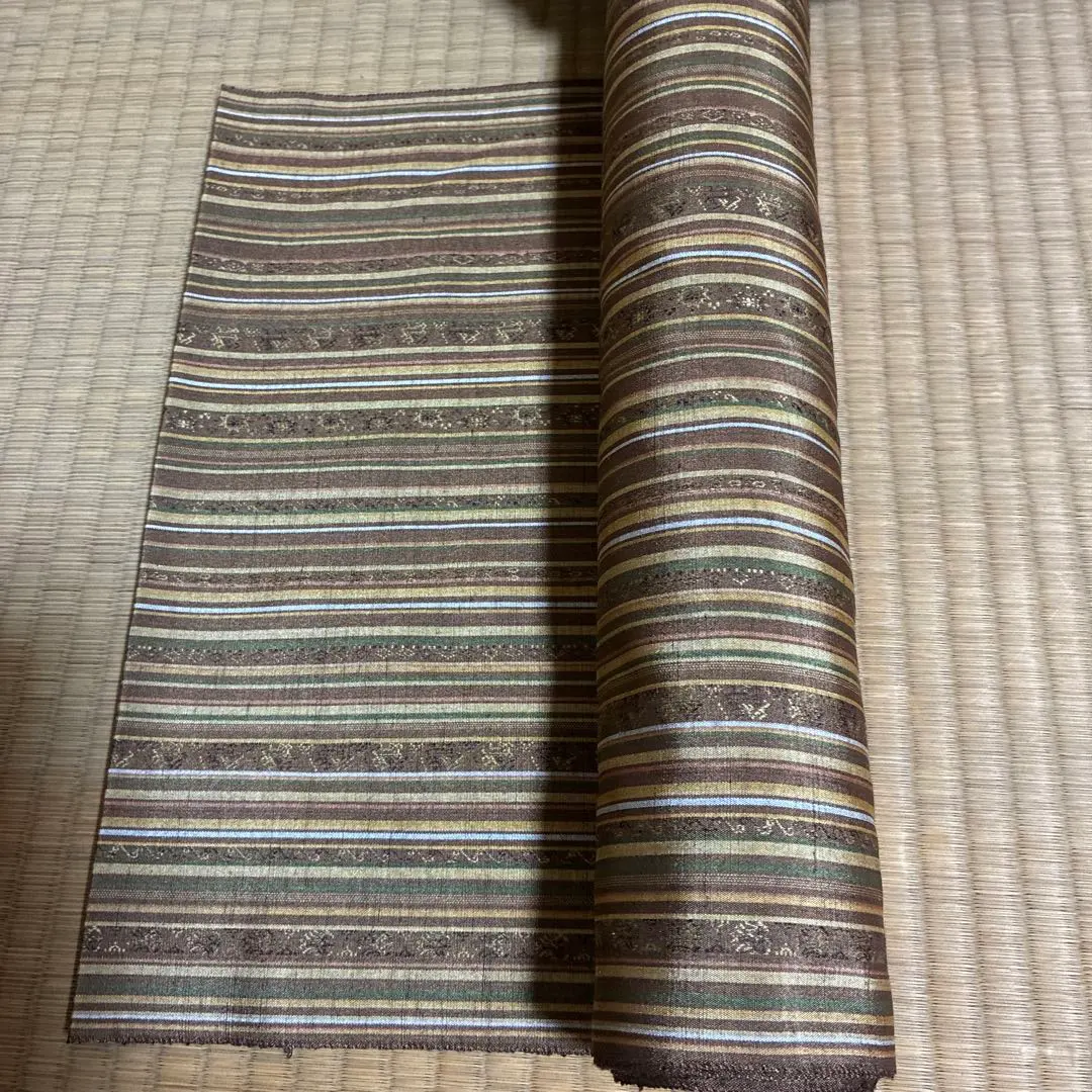 Thumbnail of Brown and blue striped silk kimono fabric, approximately 10 meters