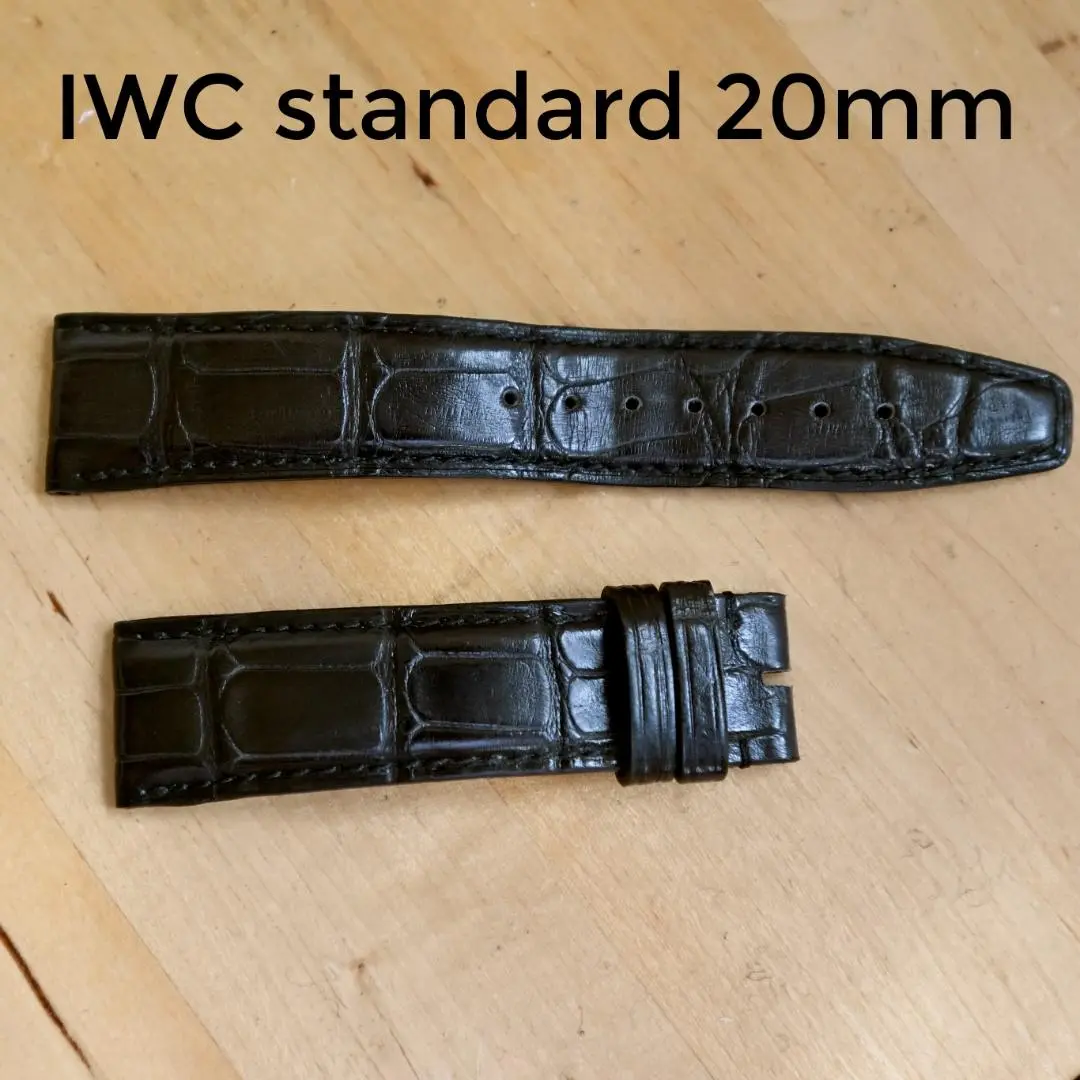 IWC ブラック カーフレザー レザーベルト尾錠付き IWC用 互換レザーベルト Dバックル付き ブラック/シルバー