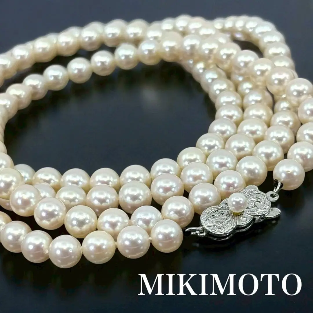 MIKIMOTO ミキモト パール 真珠 3連 ネックレス シルバー