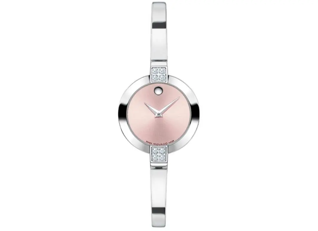 Movado モバード 腕時計 ピンク文字盤 ステンレス バングル