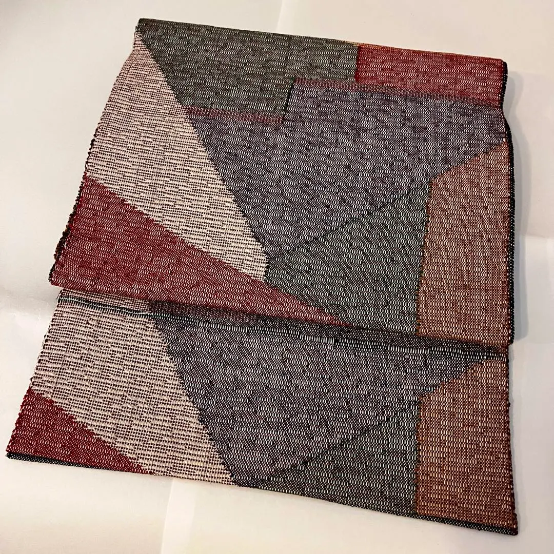 Thumbnail of Geometric Pattern Lame Multi-color 8-sun Nagoya Obi, Lightweight, Short Length 3.5m, White, Purple, Red, Green, Includes Shipping