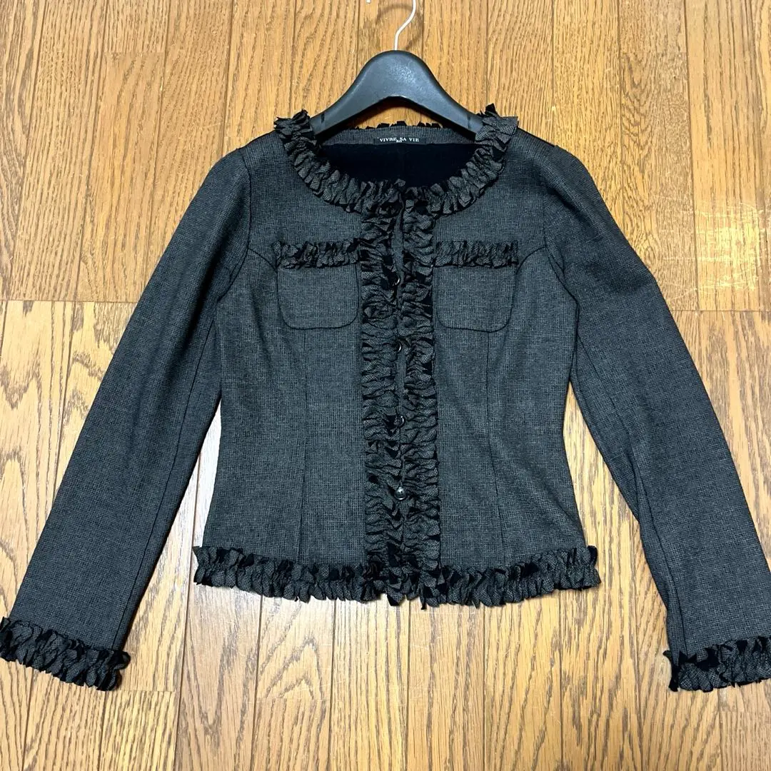 Thumbnail of VIVRE SA VIE Frill Collarless Jacket, Gray