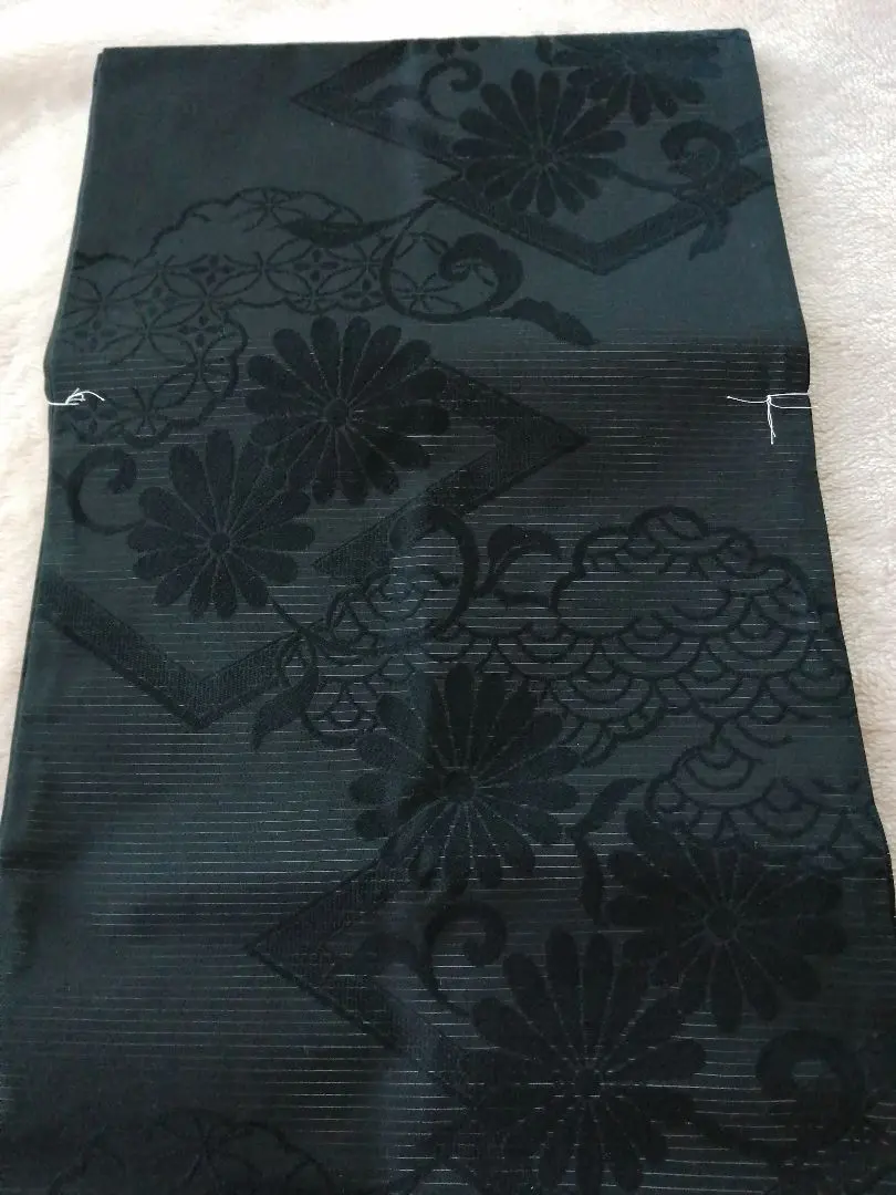 Thumbnail of Unused Kimono Mourning Dress Obi (Sash) Floral Pattern Black With basting thread Handmade