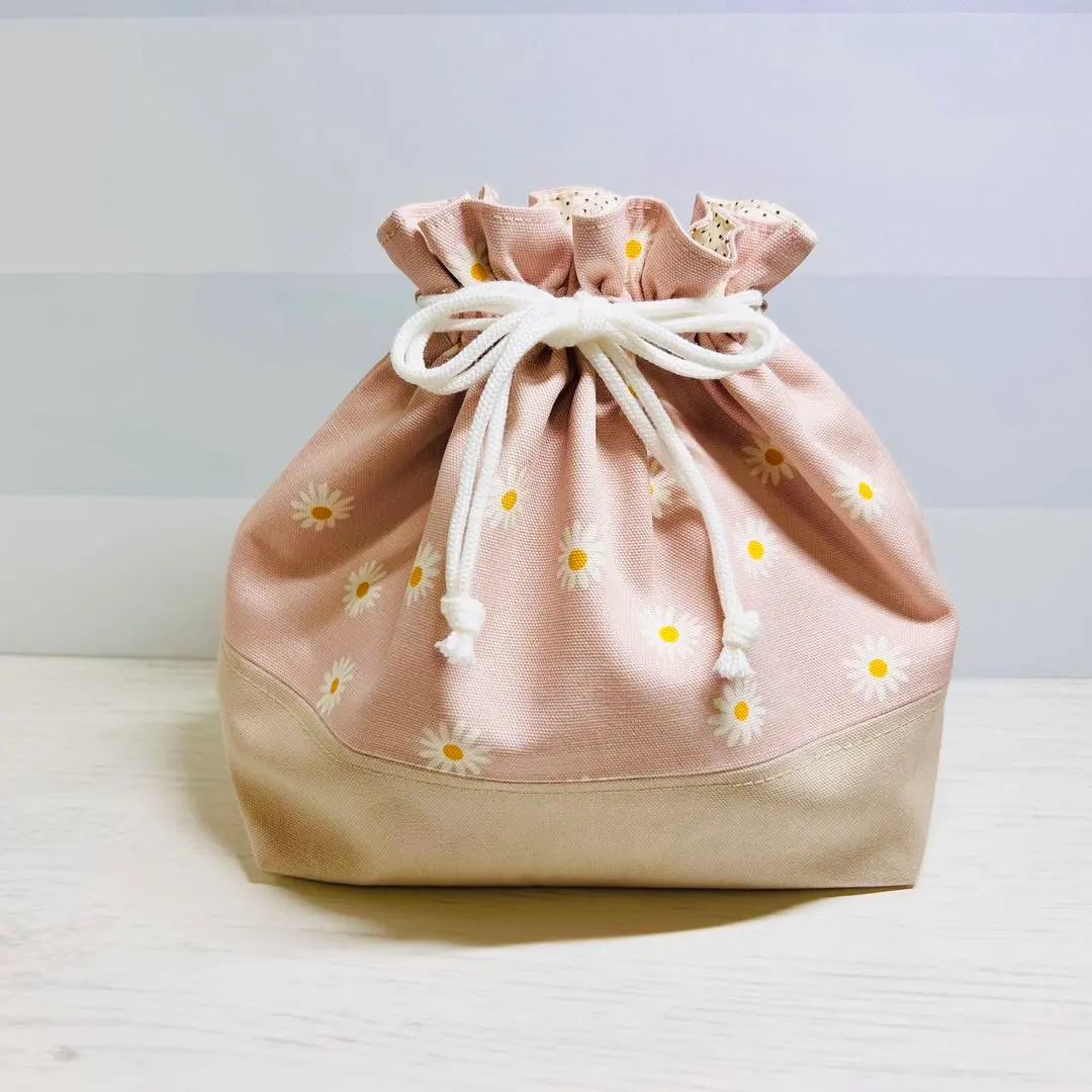 Thumbnail of Daisy Lunch Bag, Dusty Pink, Handmade, Drawstring Bag 【547】
