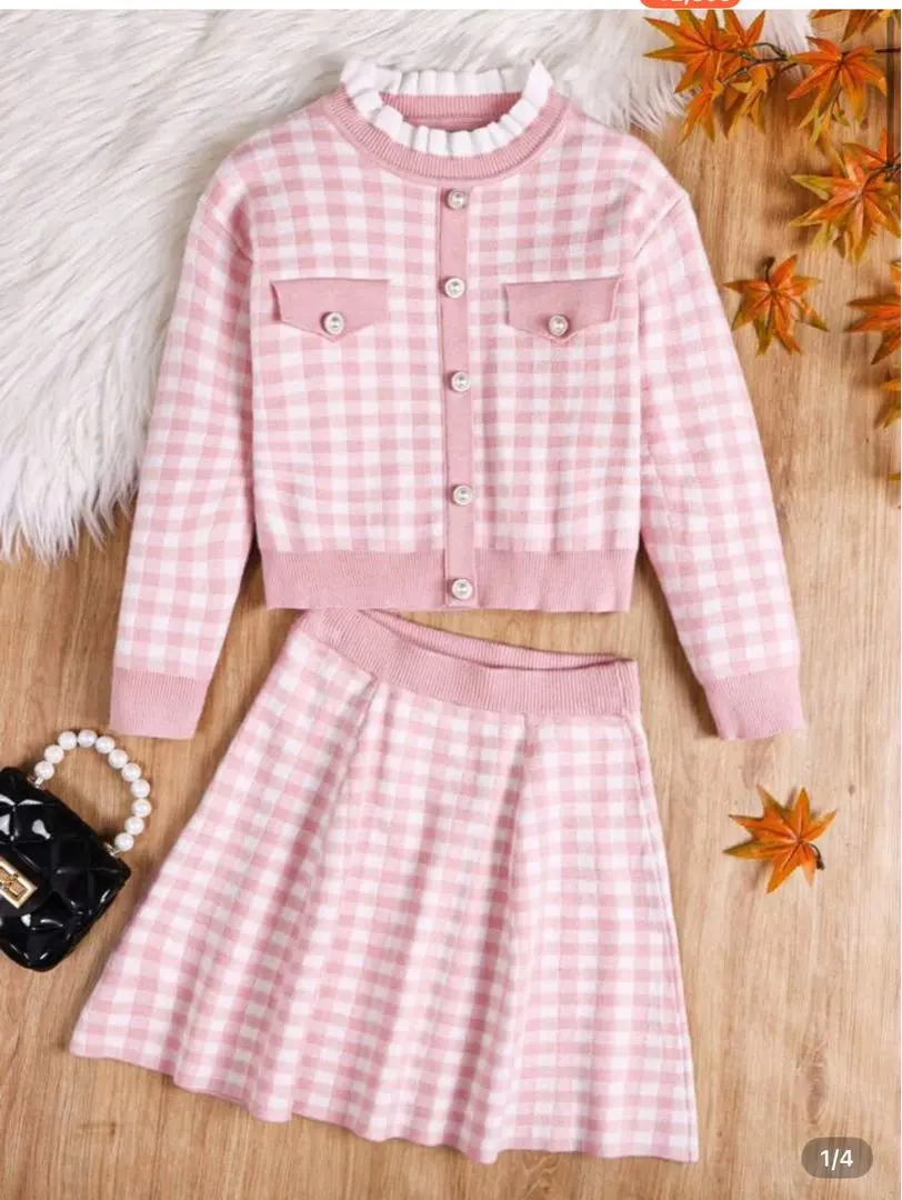 Thumbnail of SHEIN Pink Check Cardigan & Set