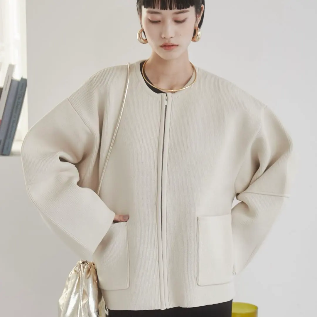 Thumbnail of ANGIE Lantern Sleeve Knit Zip Cardigan