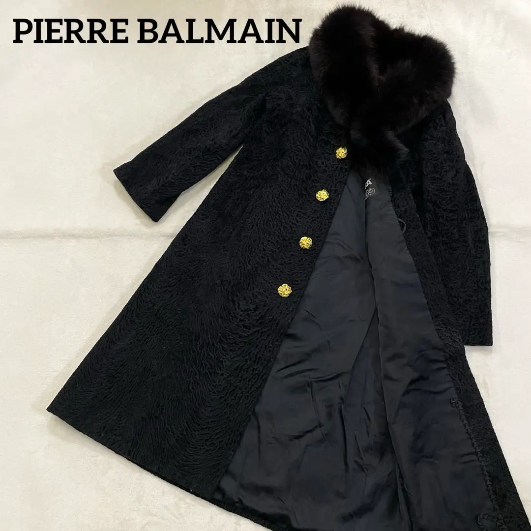 963 希少 ピエールバルマン 毛皮 ミンクコート 13号 LL 黒 金ボタン 最高級‼️ PIERRE BALMAIN ブラックグラマミンクコート毛皮