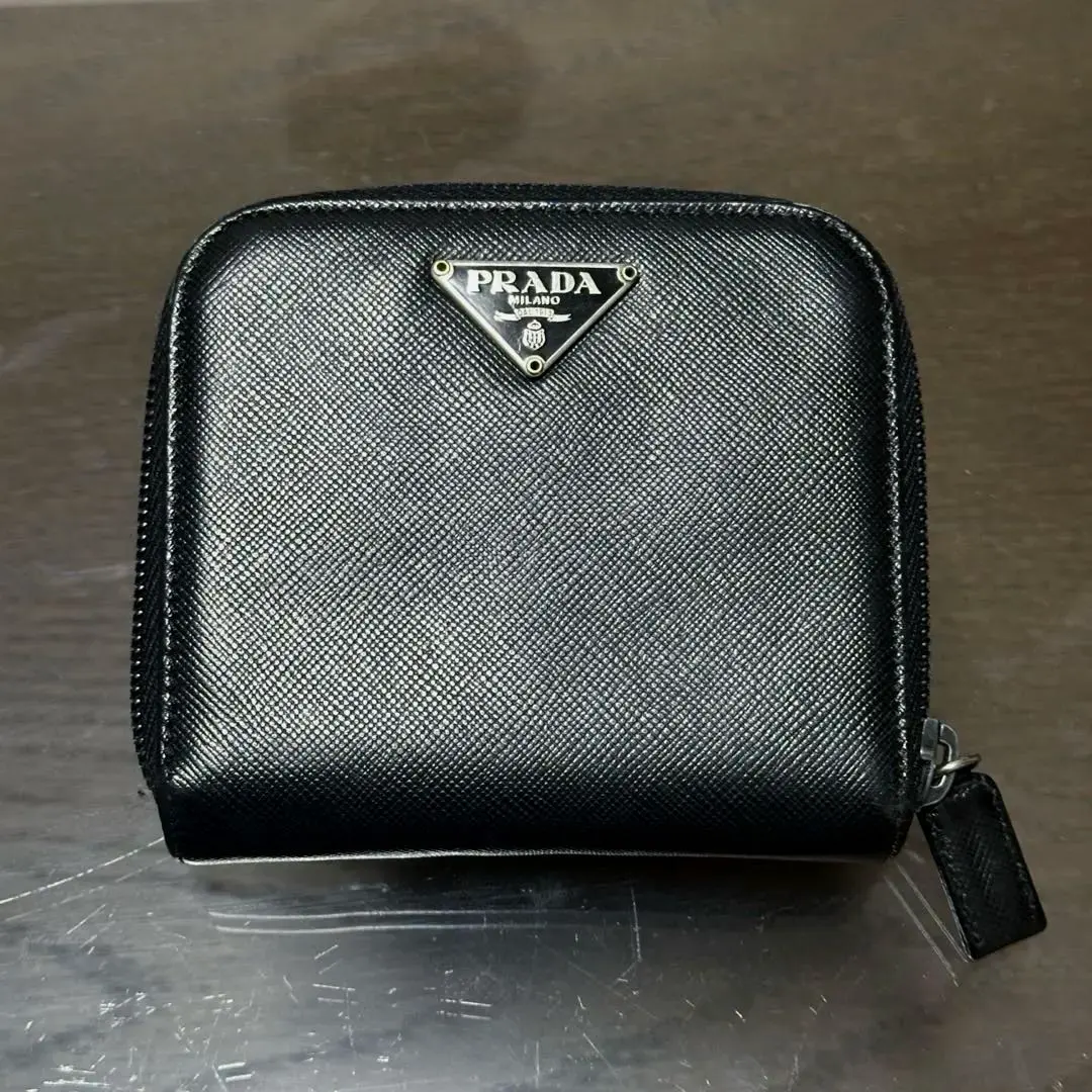 Thumbnail of PRADA Saffiano Leather Mini Wallet Black Logo Plate
