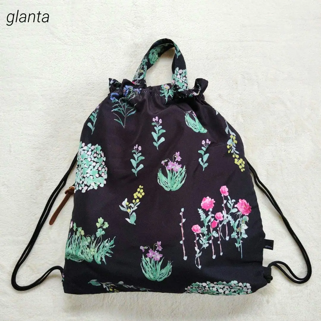 美品！glänta 花柄刺繍 2wayハンドバッグ ブルーグレー 美品！glänta 花柄刺繍 2wayハンドバッグ ブルーグレー