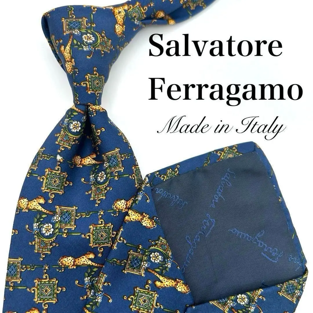 Thumbnail of Excellent Condition Salvatore Ferragamo Tie Navy Blue with Yellow Pattern