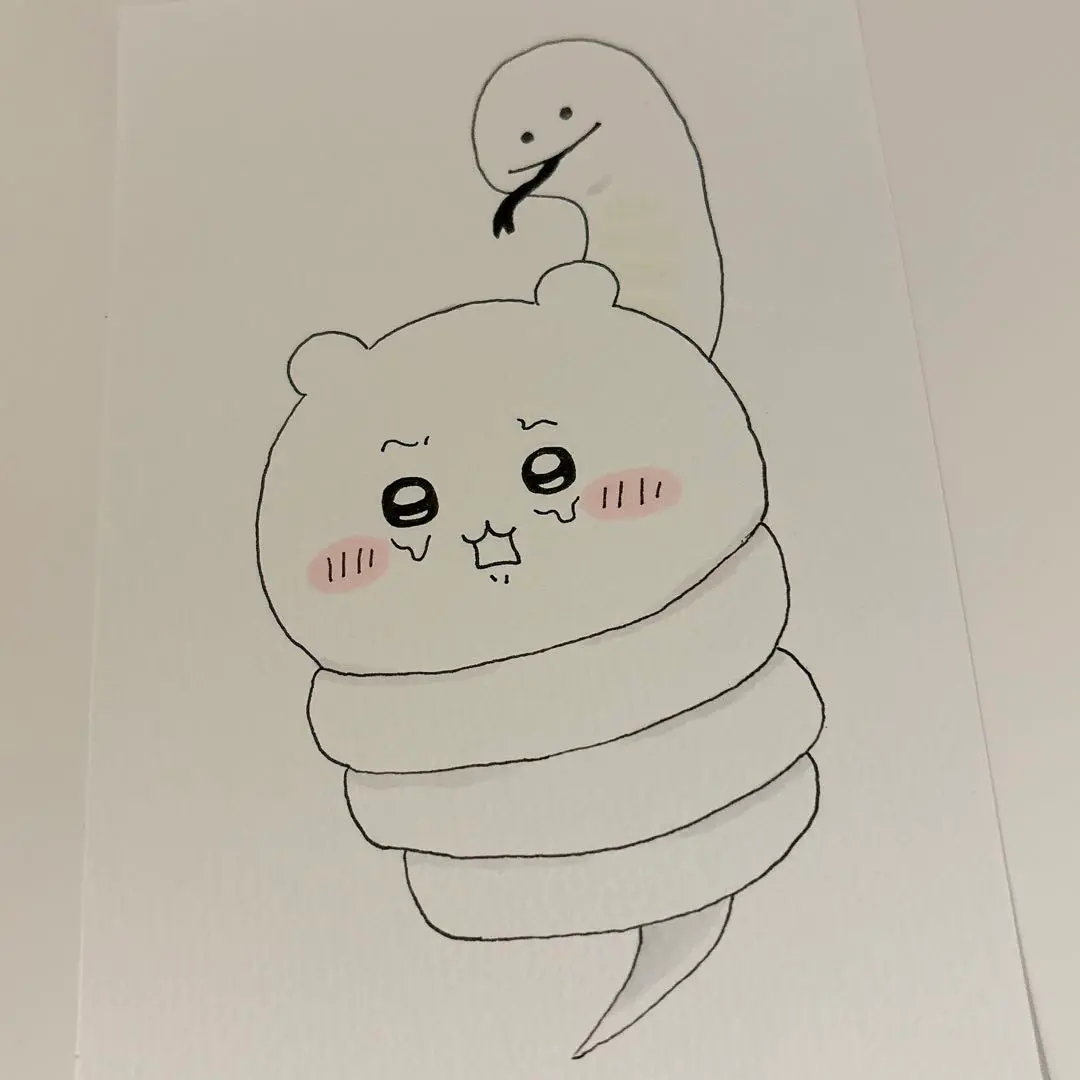 ちい　手描き　イラスト　リクエスト ちいかわ「リクエスト企画でハチワレちゃん単体のリクがあったと
