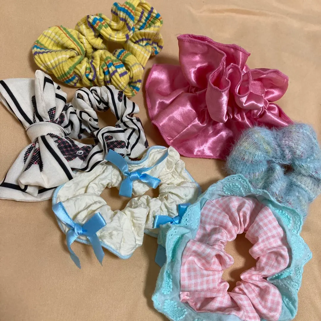 Thumbnail of Hair scrunchies, set of 6, various colors and designs