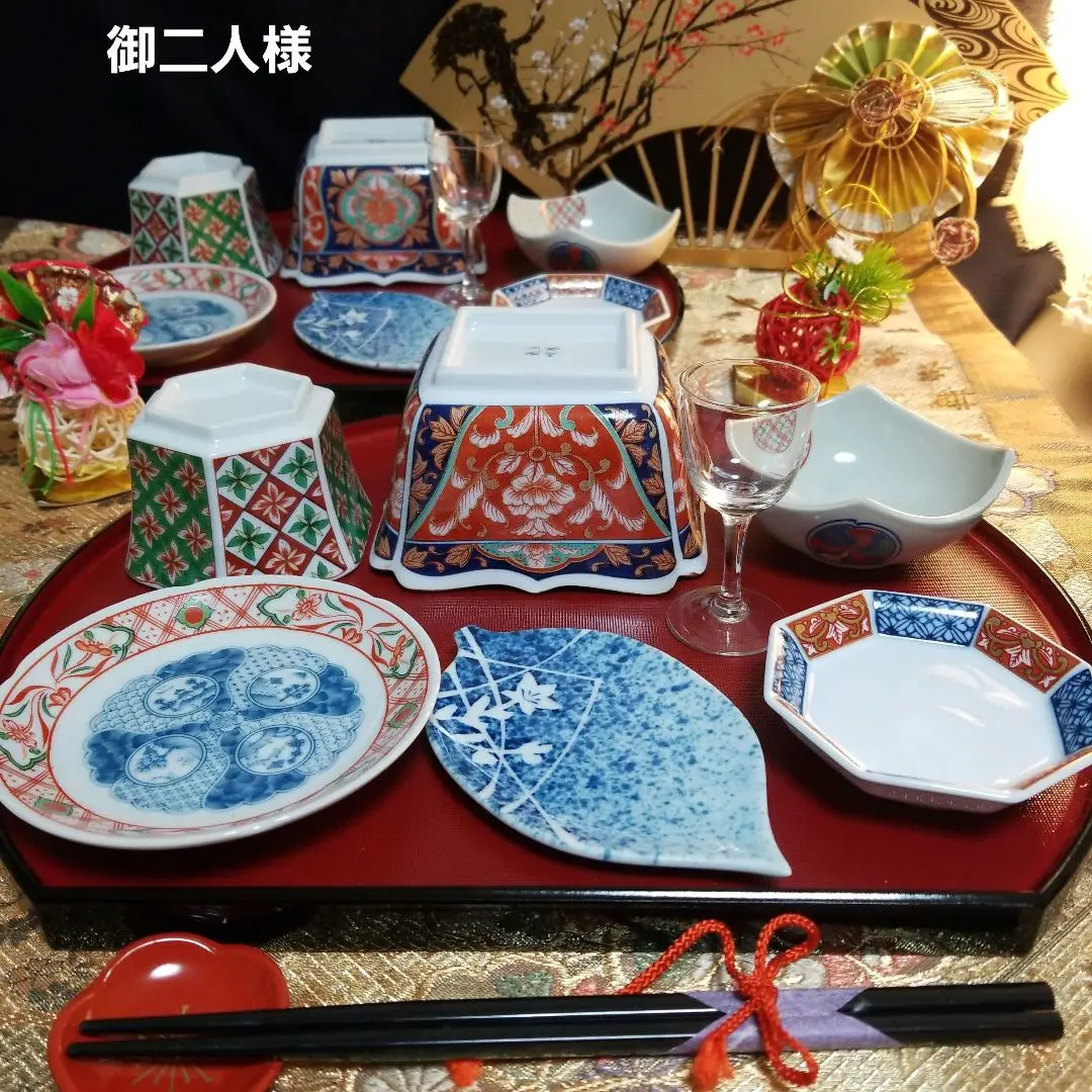 未使用】美濃焼 京紫龍峰 色絵 間取花紋 銘々皿 5枚 取り皿 中皿