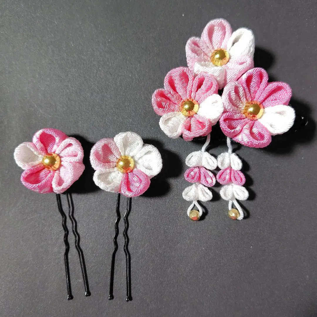 Thumbnail of Kids Hair Accessories Pink No. 1 Tsumami Kanzashi Yukata Kimono Shichi-Go-San