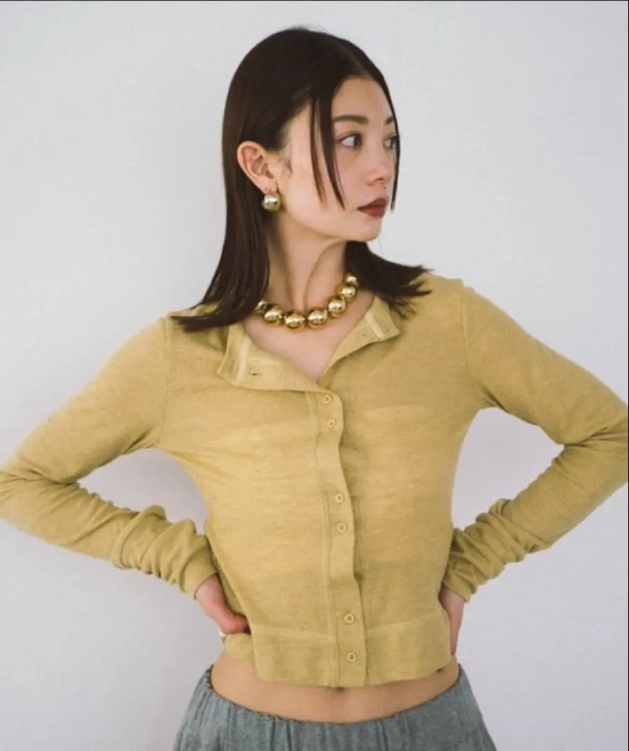 Thumbnail of HANNA Sheer Rib Cardigan, Yellow