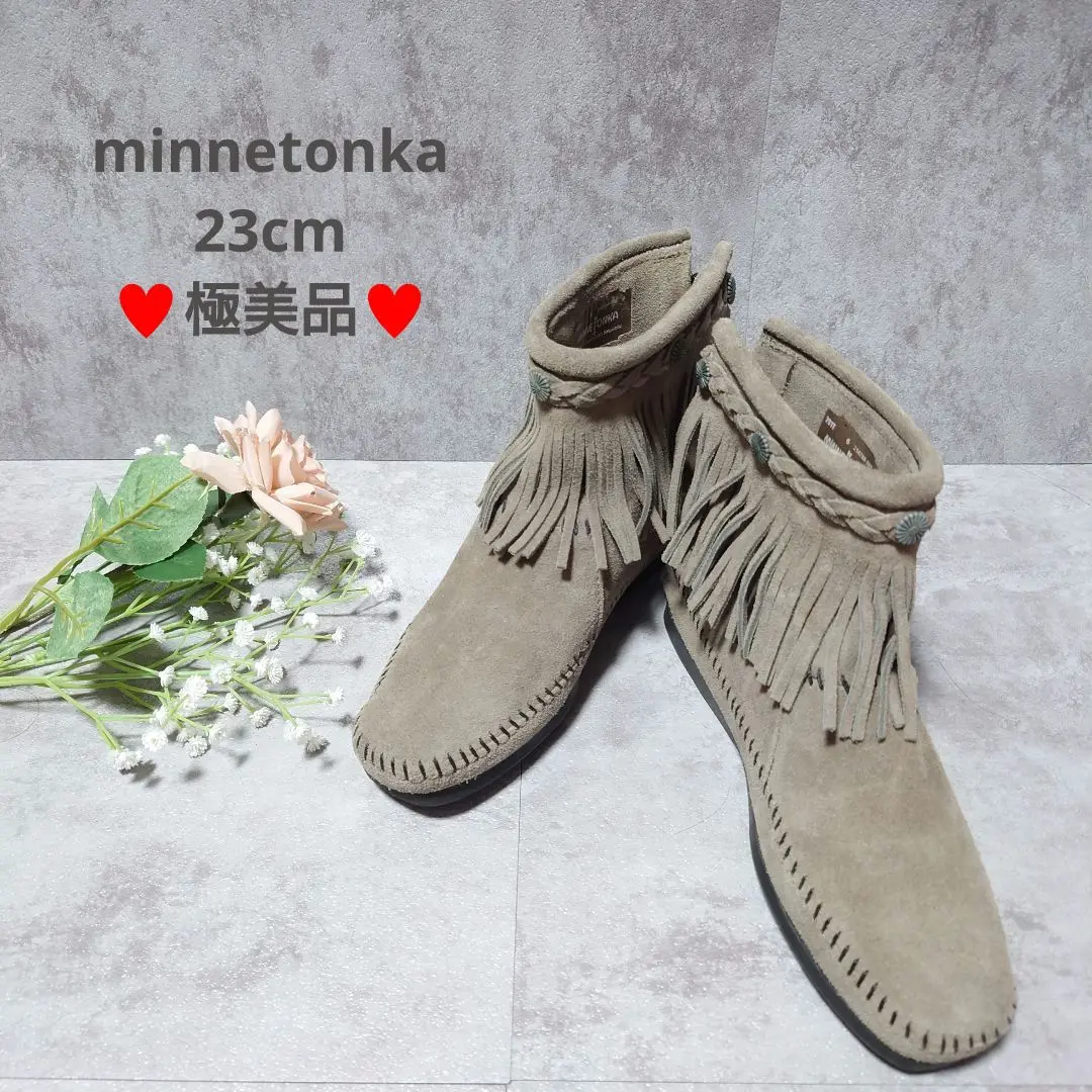 極美品 Minnetonka 流蘇短靴 牛皮 反毛皮 23cm y2k 的縮圖