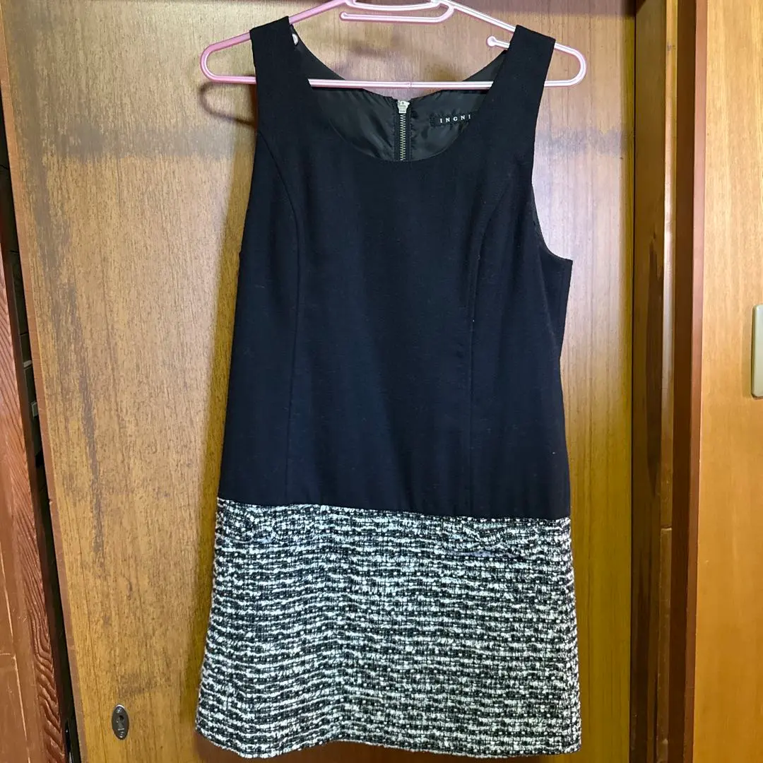 Thumbnail of INGNI Sleeveless Mini Dress with Ribbon Black/White Tweed