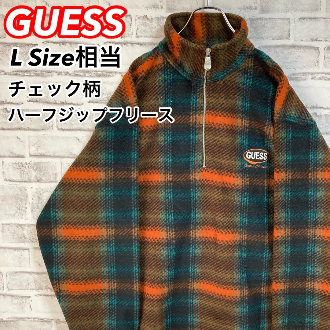 Thumbnail of Rare half-zip fleece ★ GUESS check pattern embroidered logo, excellent condition outerwear