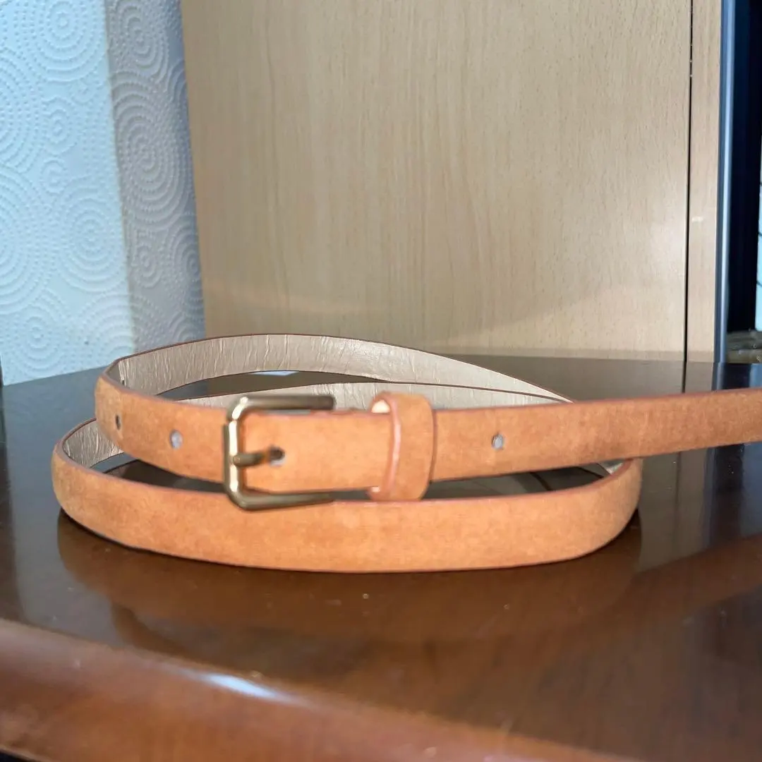 簡約 休閒 基本 米色 窄版 麂皮腰帶 的縮圖